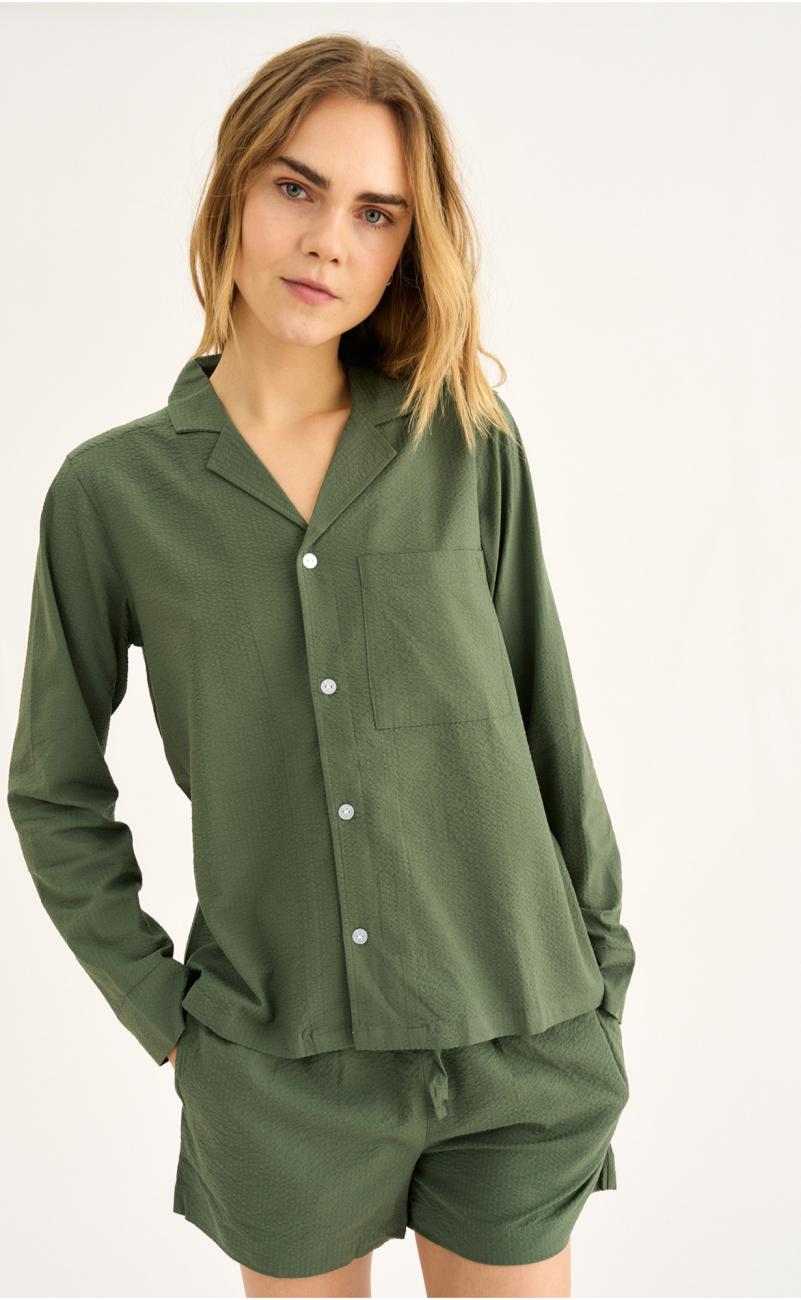 Pyjamashirt, Seersucker | Bambus-Viskose | grün -JBS of Denmark Women
