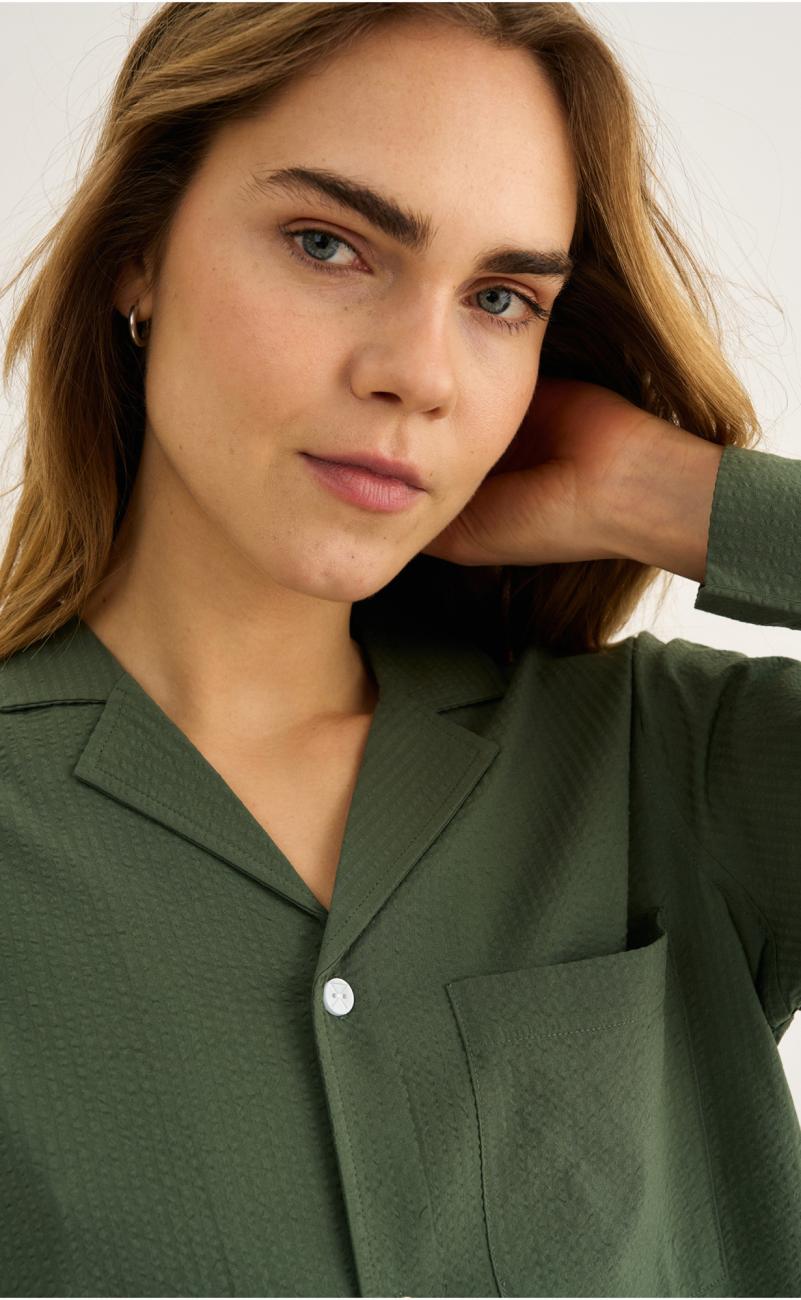 Pyjamashirt, Seersucker | Bambus-Viskose | grün -JBS of Denmark Women