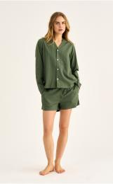 Pyjamashorts, Seersucker | Bambus-Viskose | grün -JBS of Denmark Women