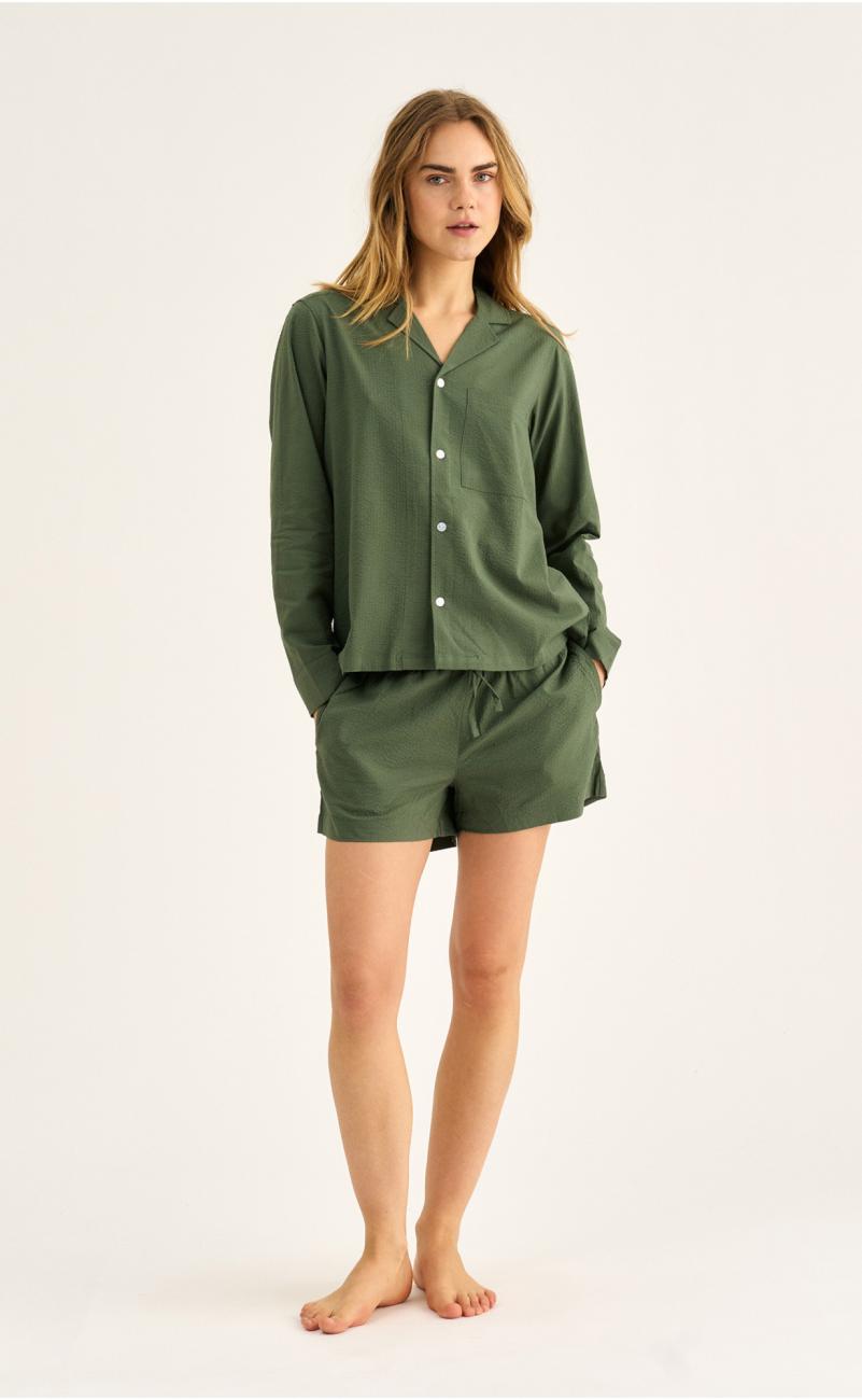 Pyjamashorts, Seersucker | Bambus-Viskose | grün -JBS of Denmark Women