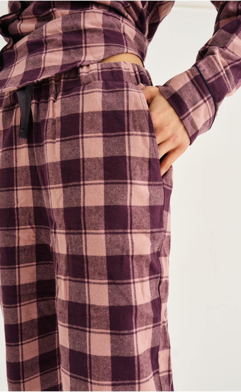 Pyjamahose, Flanell | 100% Bio-Baumwolle | dunkelrosa kariert -JBS of Denmark Women