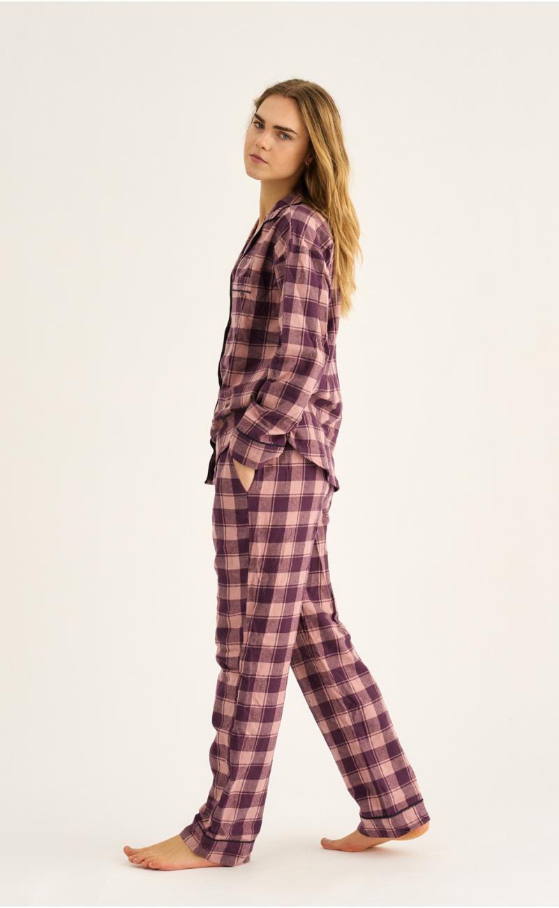 Pyjamahose, Flanell | 100% Bio-Baumwolle | dunkelrosa kariert -JBS of Denmark Women
