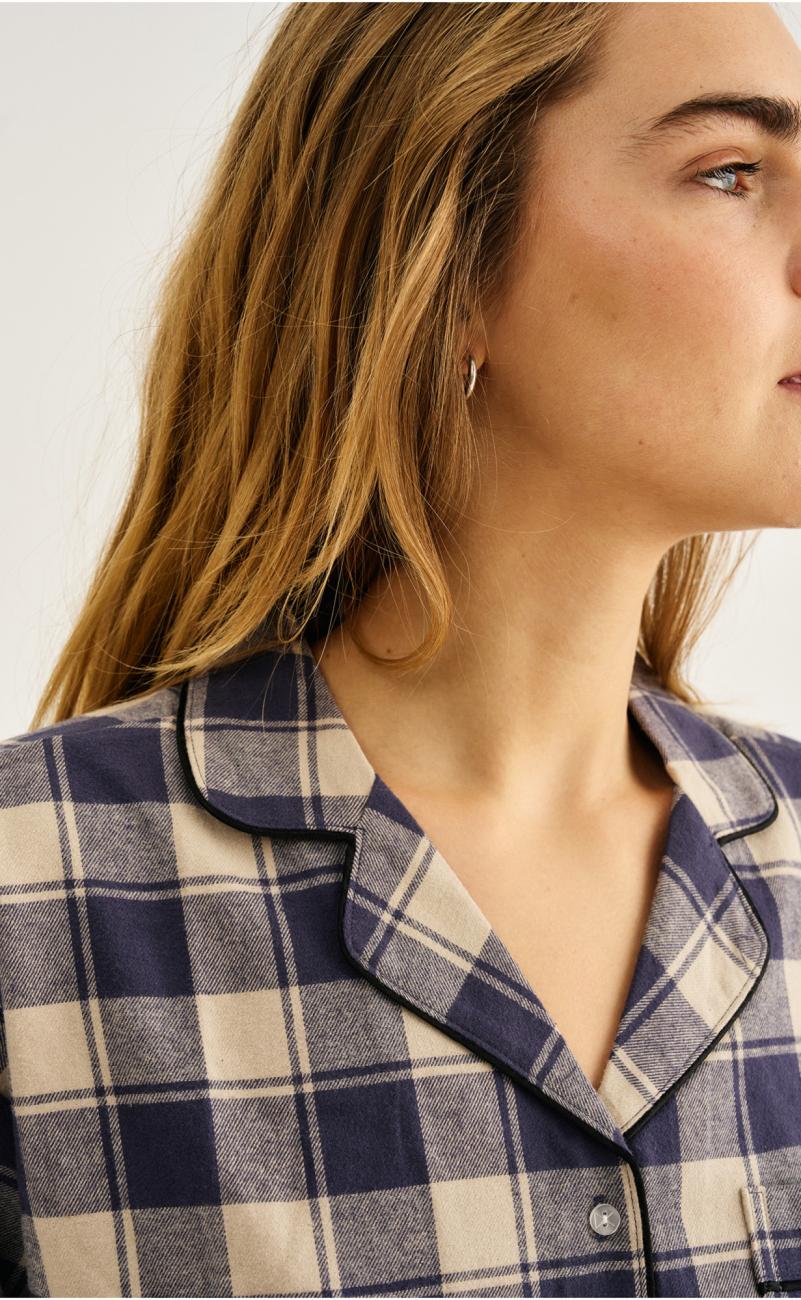 Pyjamashirt, Flanell | 100% Bio-Baumwolle | blau kariert -JBS of Denmark Women