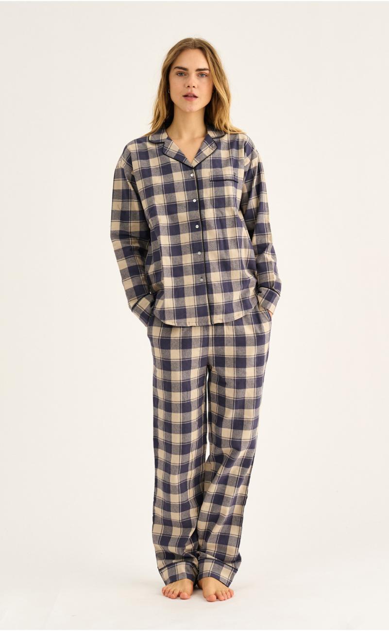 Pyjamashirt, Flanell | 100% Bio-Baumwolle | blau kariert -JBS of Denmark Women