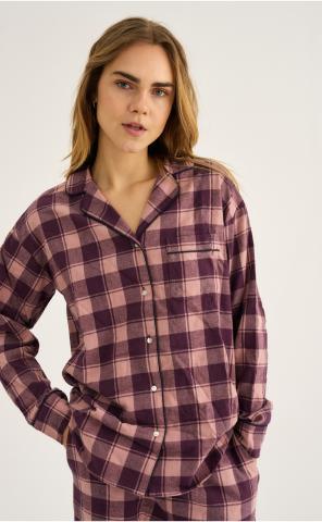 Pyjamashirt, Flanell | 100% Bio-Baumwolle | dunkelrosa kariert -JBS of Denmark Women