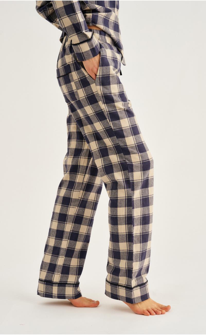 Pyjamahose, Flanell | 100% Bio-Baumwolle | blau kariert -JBS of Denmark Women