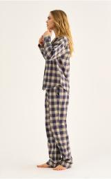 Pyjamahose, Flanell | 100% Bio-Baumwolle | blau kariert -JBS of Denmark Women