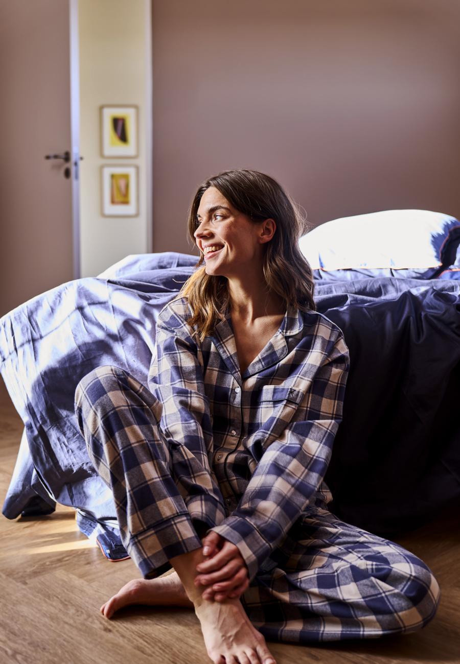Pyjamahose, Flanell | 100% Bio-Baumwolle | blau kariert -JBS of Denmark Women