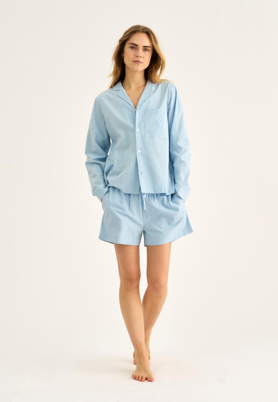 Pyjama-Hemd, Seersucker | Bambus-Viskose | blau -JBS of Denmark Women