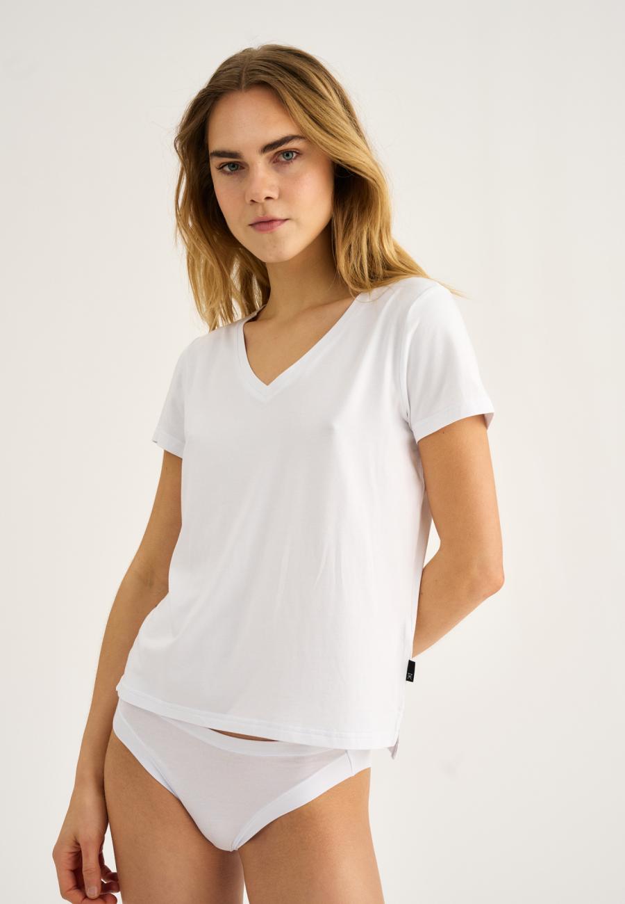 T-Shirt, V-Ausschnitt | Bambusviskose | Weiß -JBS of Denmark Women