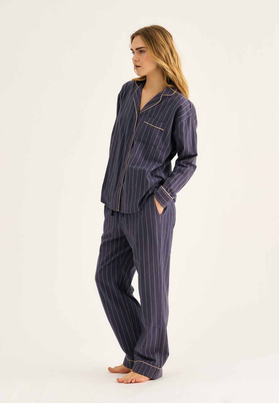 Pyjamahose, Flanell, 100% Bio-Baumwolle, blau