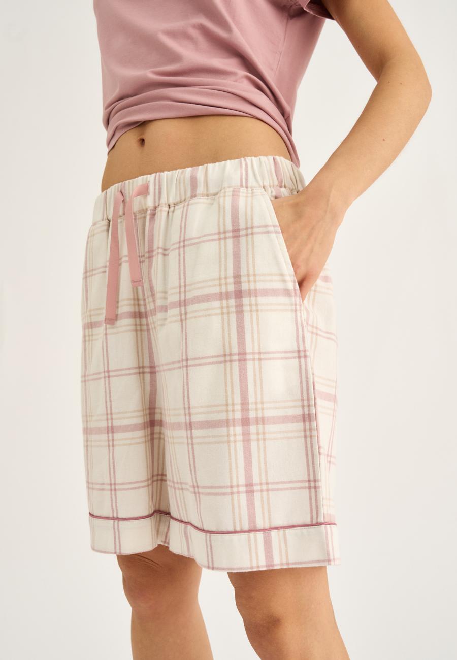 Pyjamashorts, Flanell | 100% Bio-Baumwolle | rosa kariert -JBS of Denmark Women