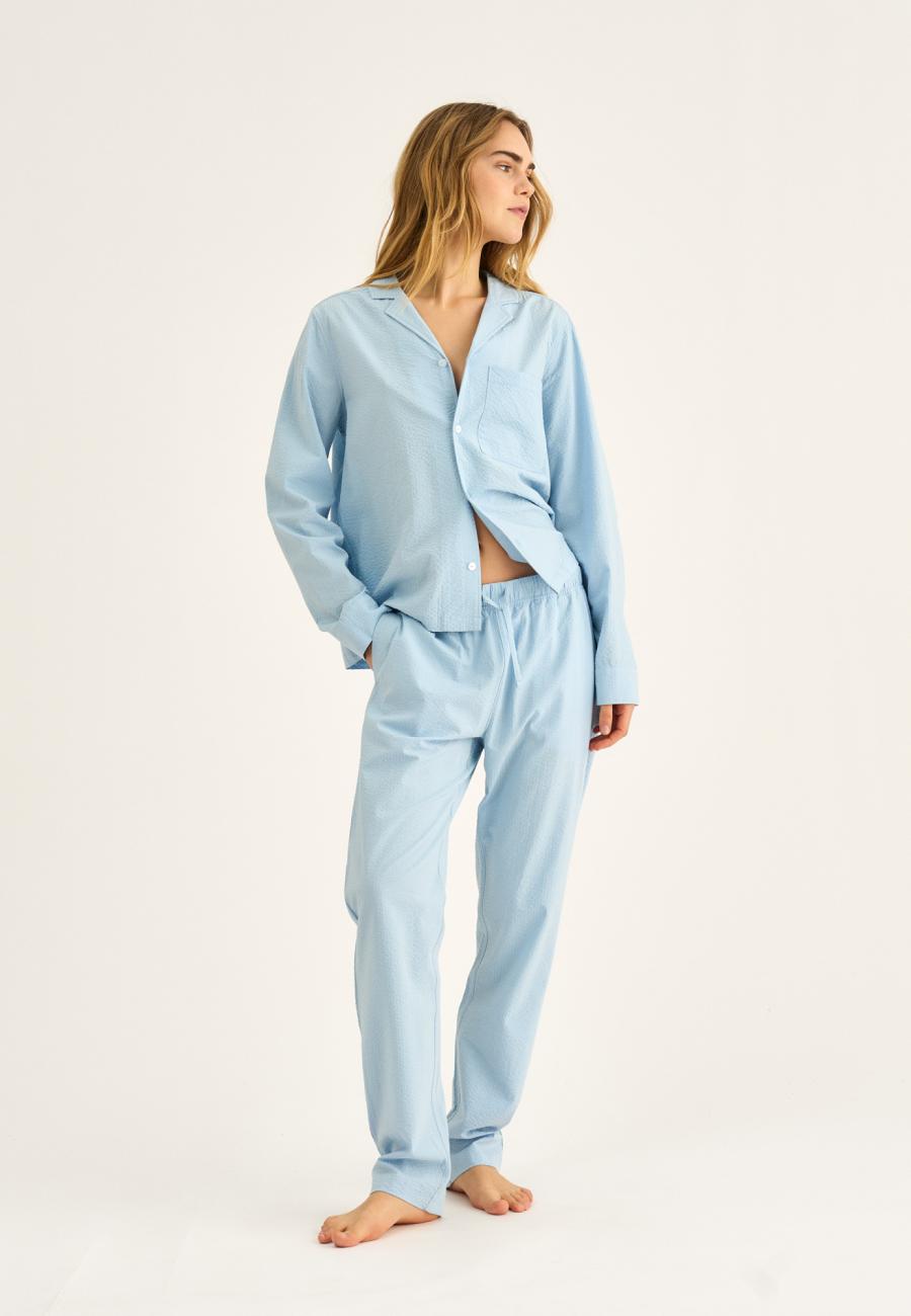 Pyjamahose, Seersucker, Bambus-Viskose, blau