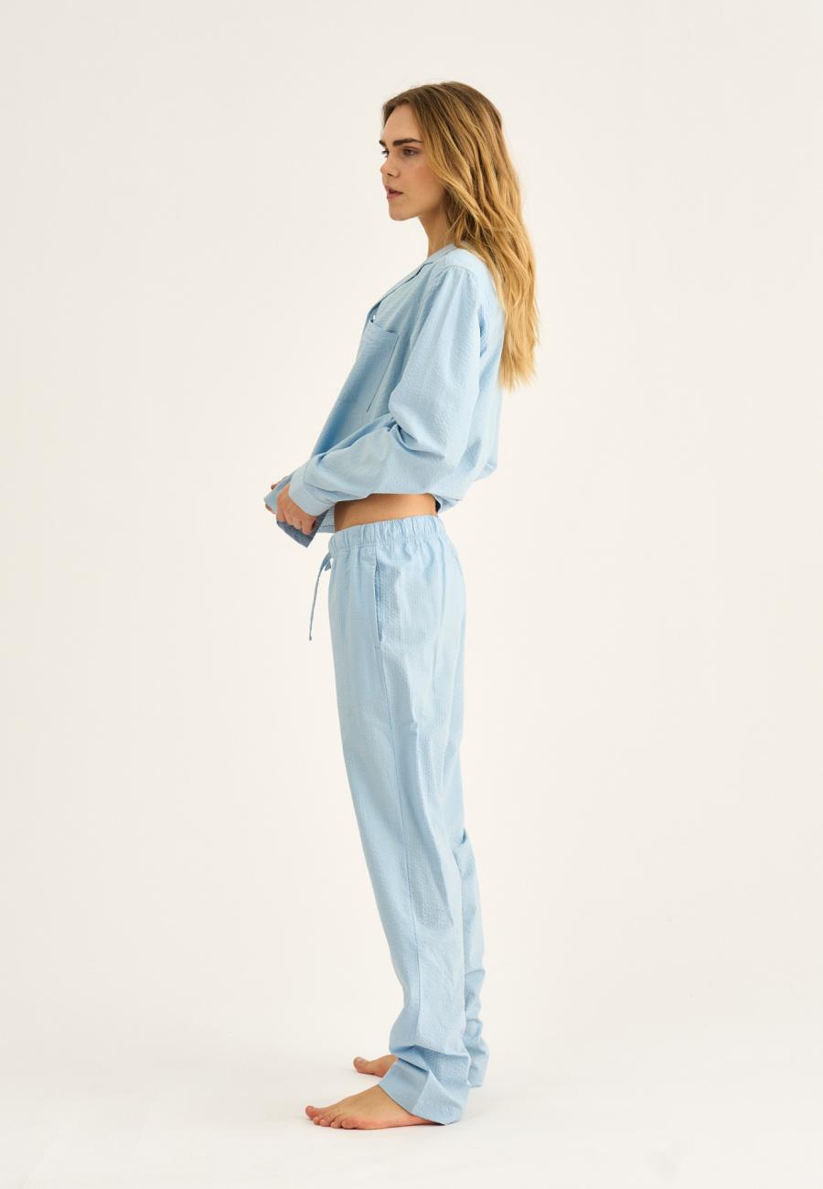 Pyjamahose, Seersucker, Bambus-Viskose, blau