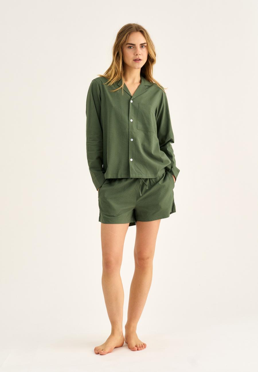 Pyjamashorts, Seersucker | Bambus-Viskose | grün -JBS of Denmark Women