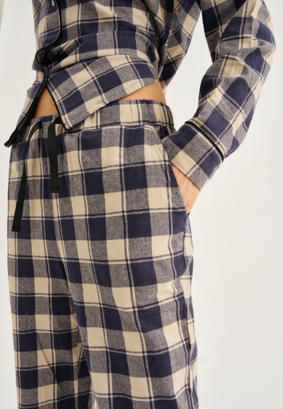 Pyjamahose, Flanell | 100% Bio-Baumwolle | blau kariert -JBS of Denmark Women