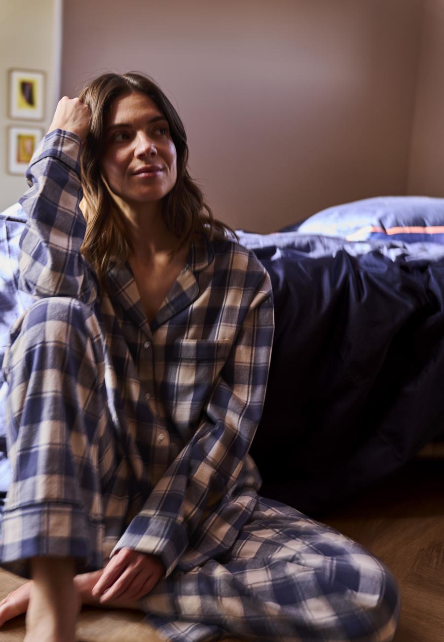 Pyjamashirt, Flanell | 100% Bio-Baumwolle | blau kariert -JBS of Denmark Women