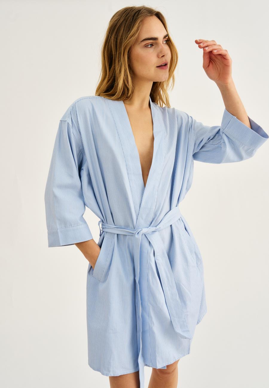 Morgenmantel | Bambus-Viskose | blau gestreift -JBS of Denmark Women