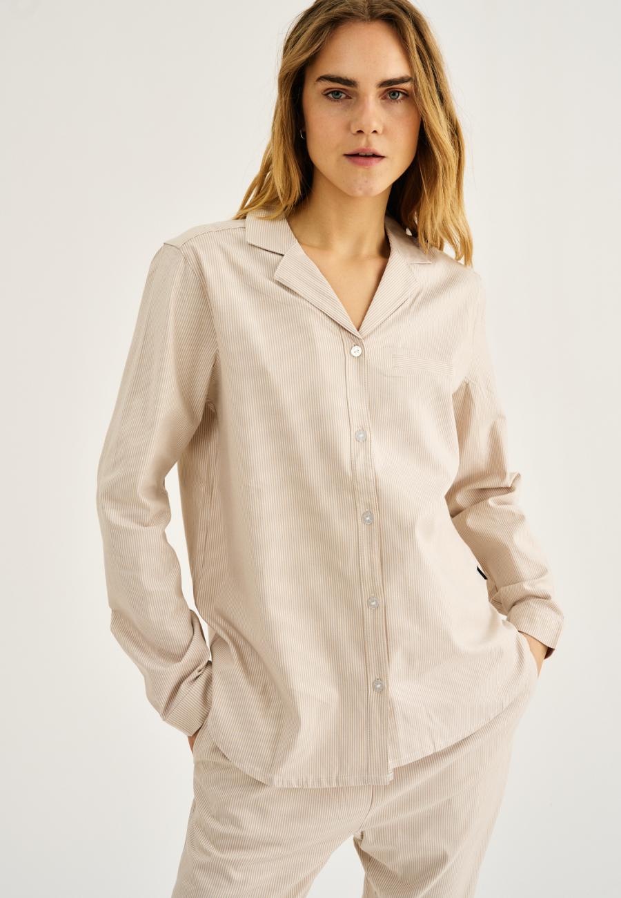 Pyjamashirt, langarm | Bambus-Viskose | sand gestreift -JBS of Denmark Women