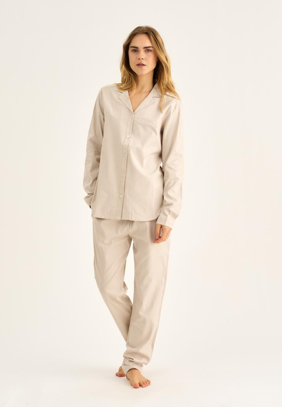 Pyjamashirt, langarm | Bambus-Viskose | sand gestreift -JBS of Denmark Women