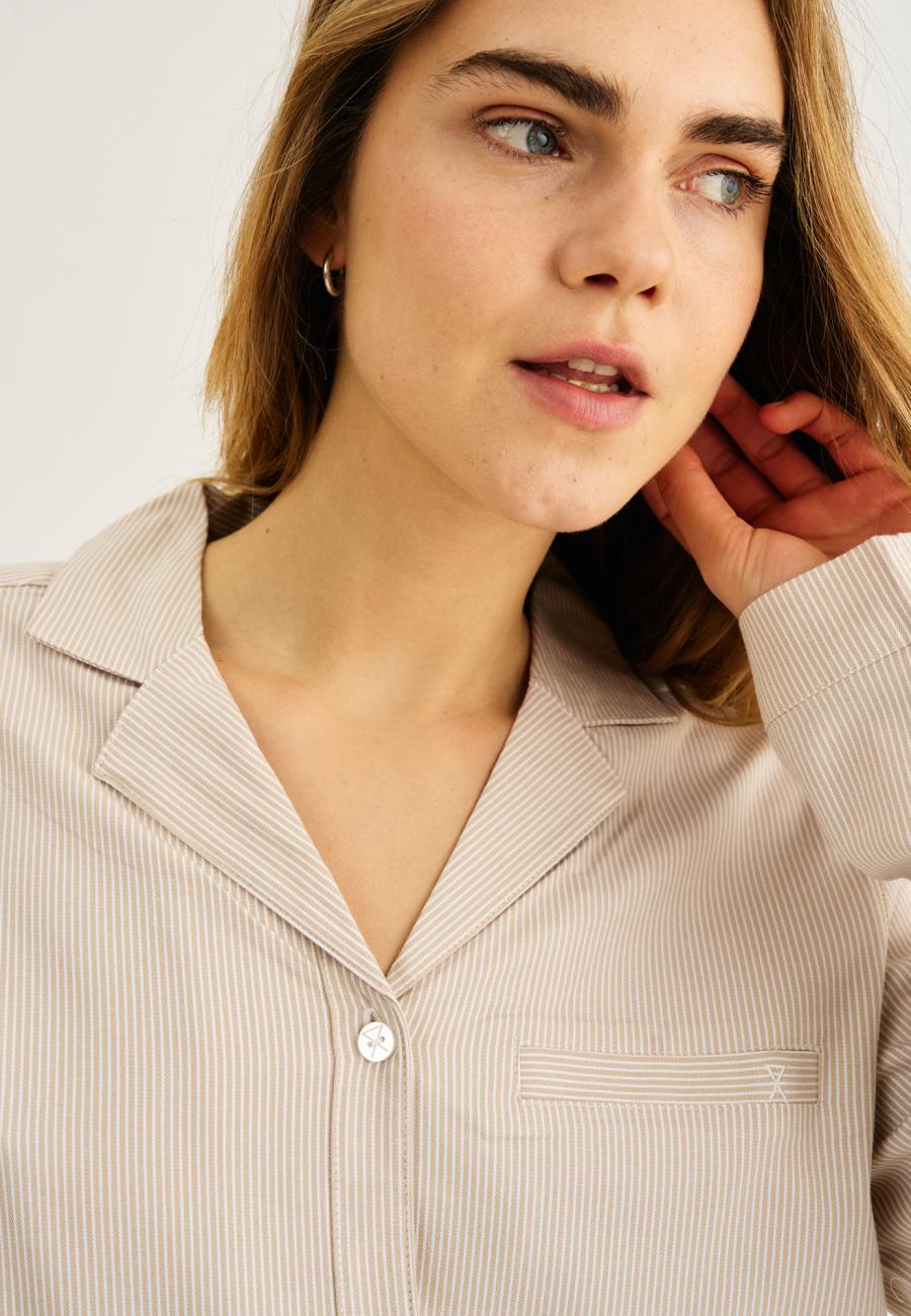Pyjamashirt, langarm | Bambus-Viskose | sand gestreift -JBS of Denmark Women