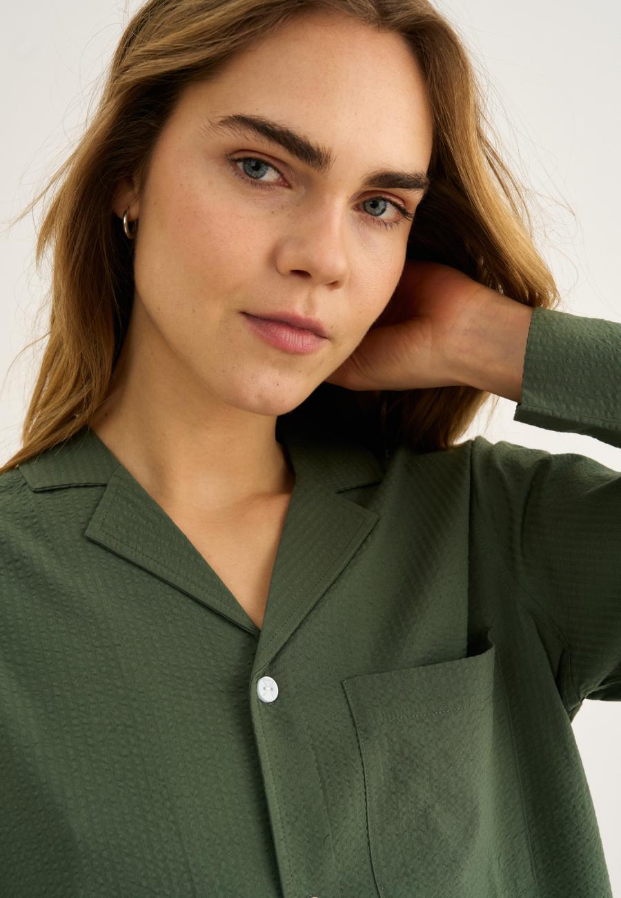 Pyjamashirt, Seersucker | Bambus-Viskose | grün -JBS of Denmark Women