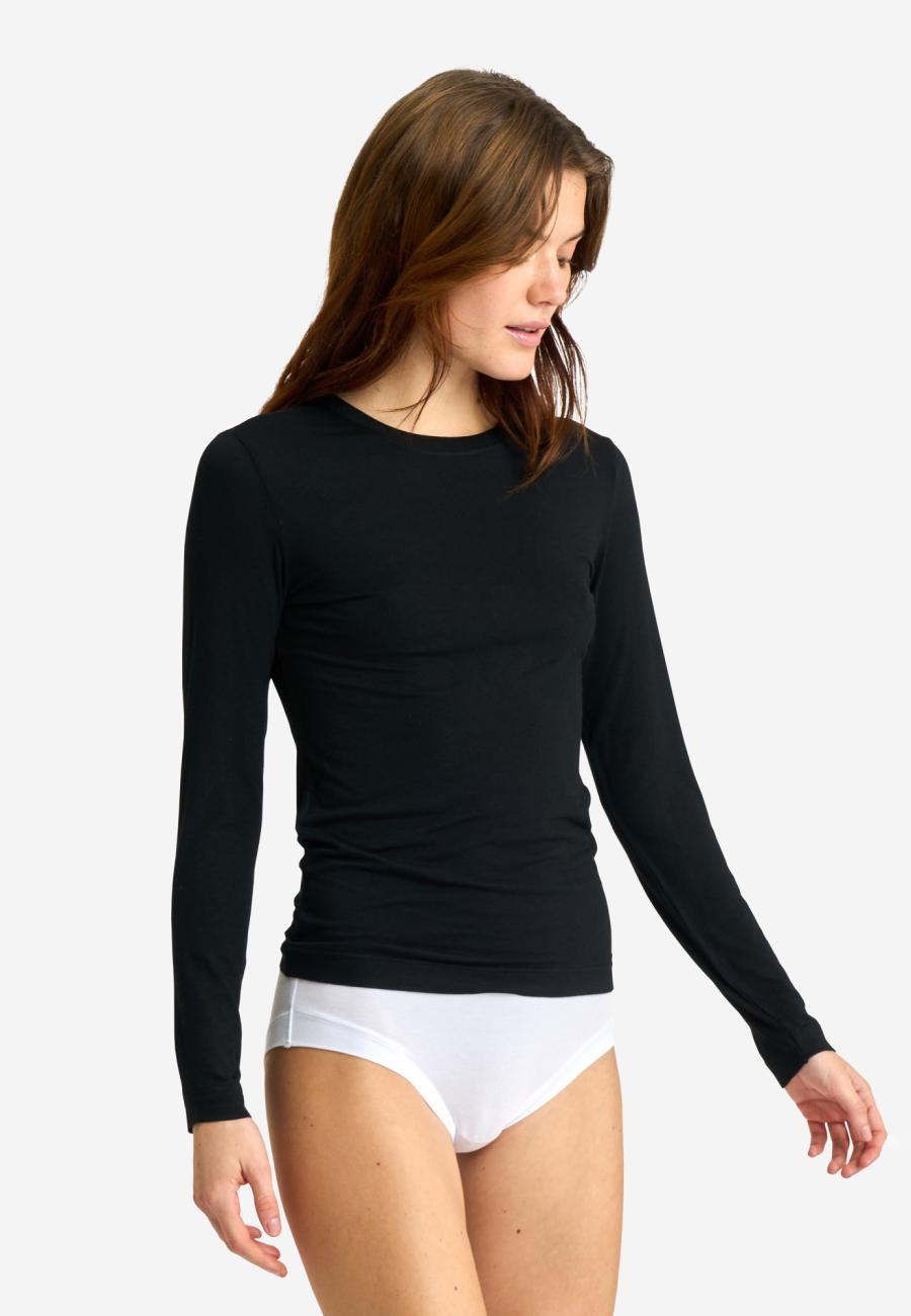 Kaschmir-Mix Langarmshirt | Bambusviskose | Schwarz -JBS of Denmark Women