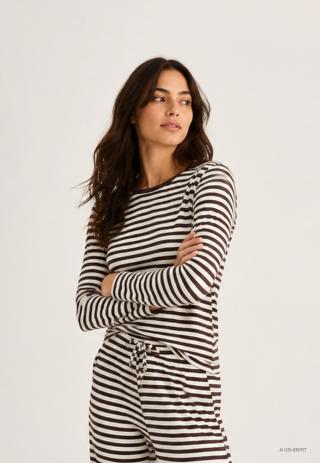 Langarm-Shirt, Ripp | Bambusviskose | Braun gestreift -JBS of Denmark Women Langarm-Shirt, Ripp | Bambusviskose | Braun gestreift -JBS of Denmark Women