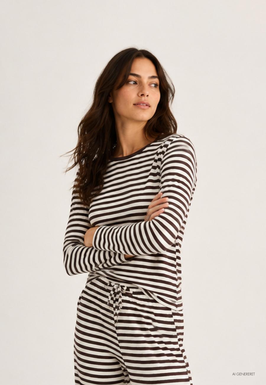 Langarm-Shirt, Ripp | Bambusviskose | Braun gestreift -JBS of Denmark Women