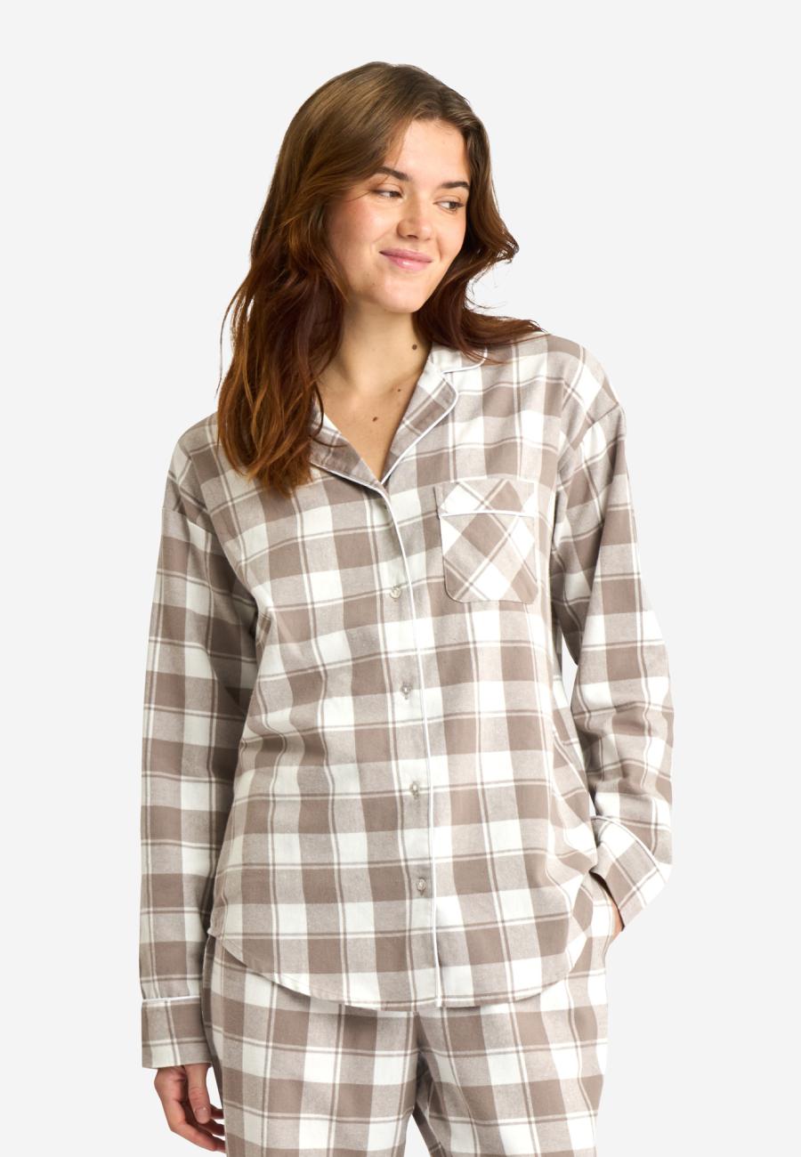 Pyjamasshirt | 100 % Bio-Baumwolle | Braun kariert -JBS of Denmark Women