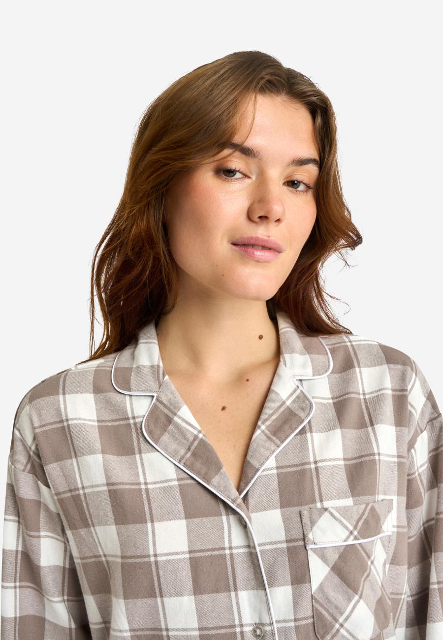 Pyjamasshirt | 100 % Bio-Baumwolle | Braun kariert -JBS of Denmark Women