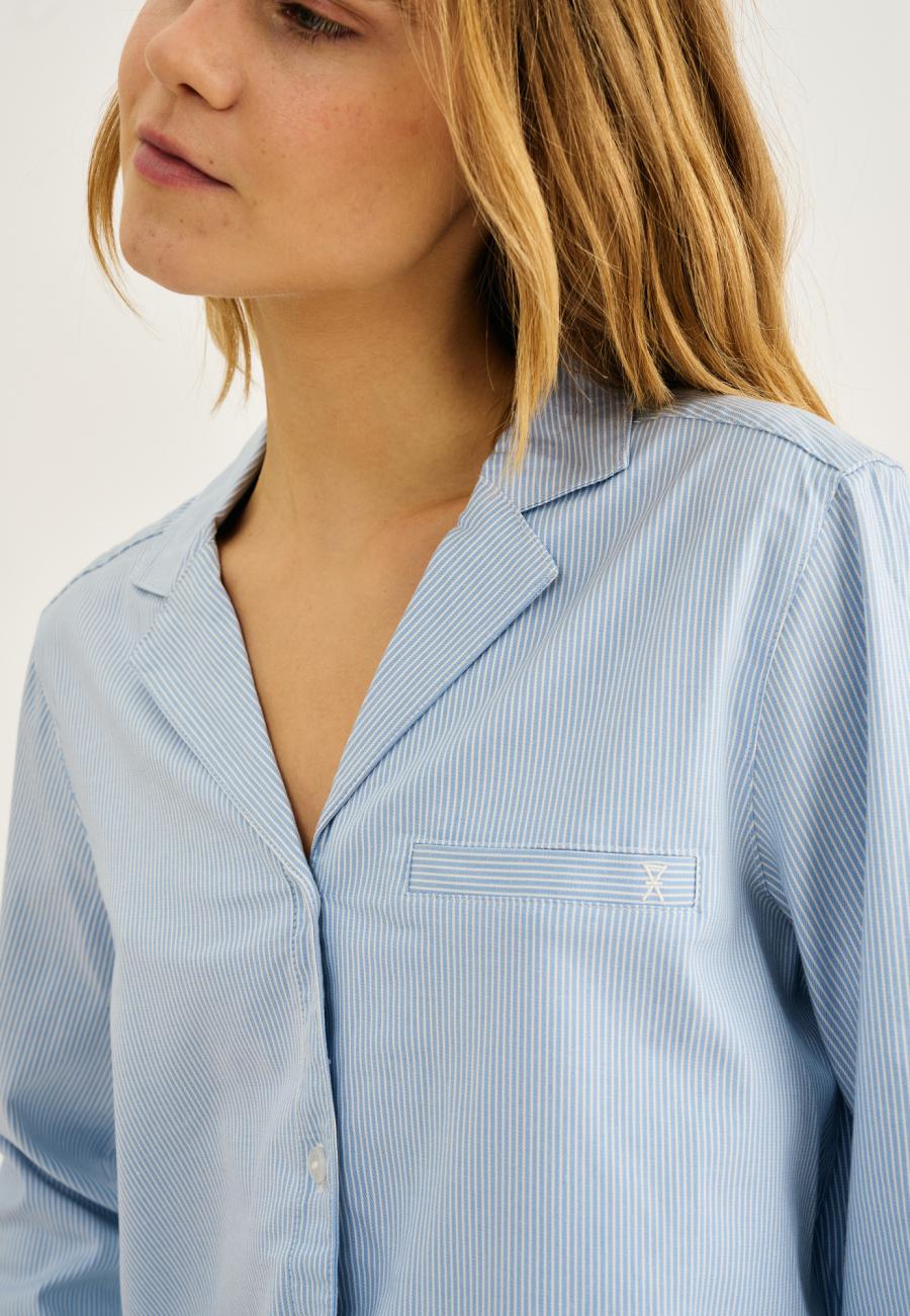 Pyjamashirt, langarm, Bambus-Viskose, blau gestreift
