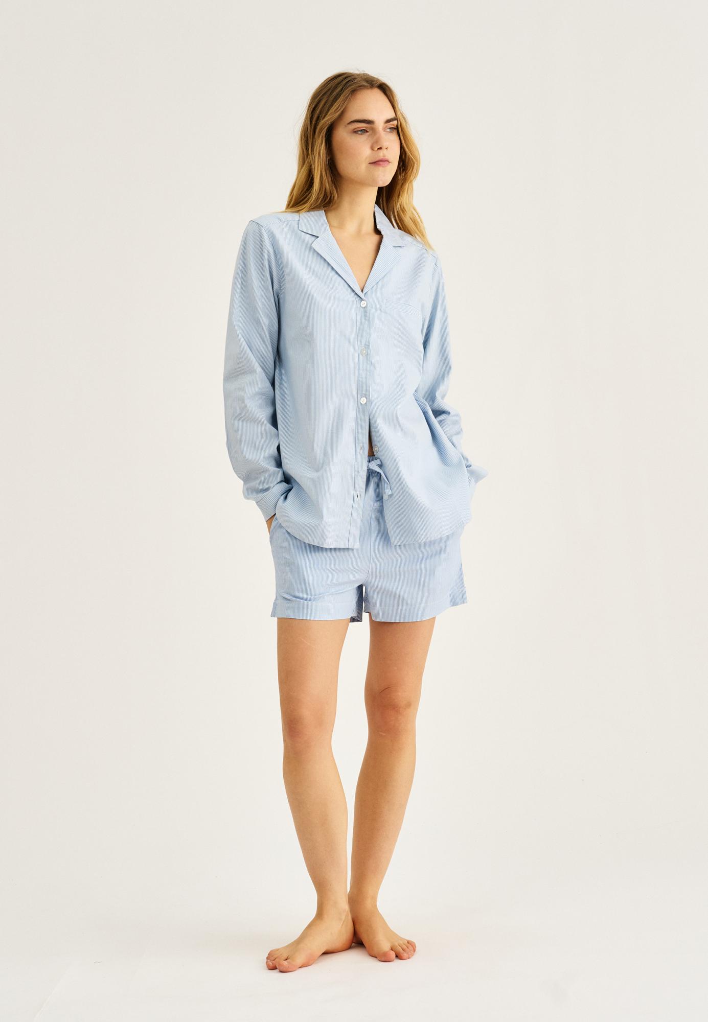 Pyjamashirt, langarm, Bambus-Viskose, blau gestreift