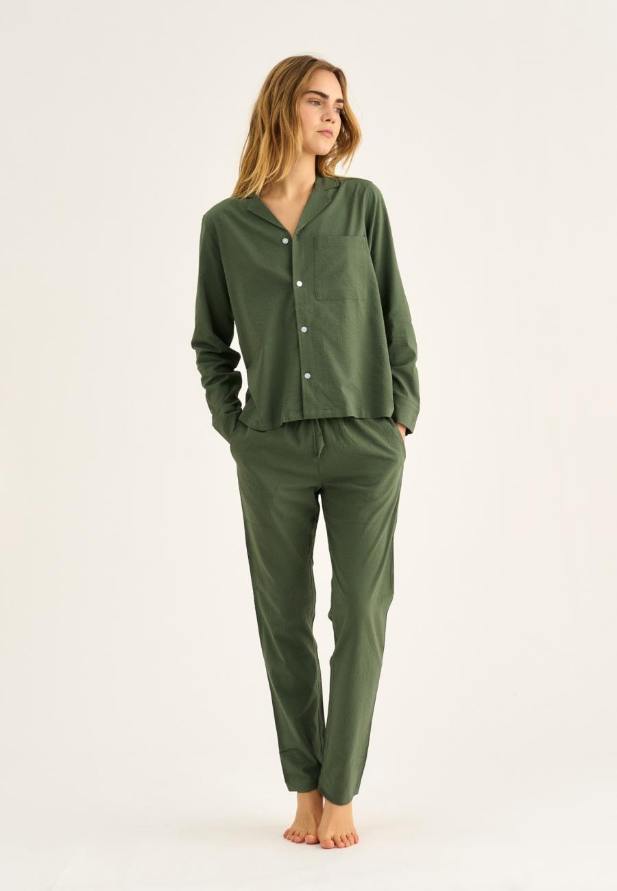 Pyjamahose, Seersucker | Bambus-Viskose | grün -JBS of Denmark Women