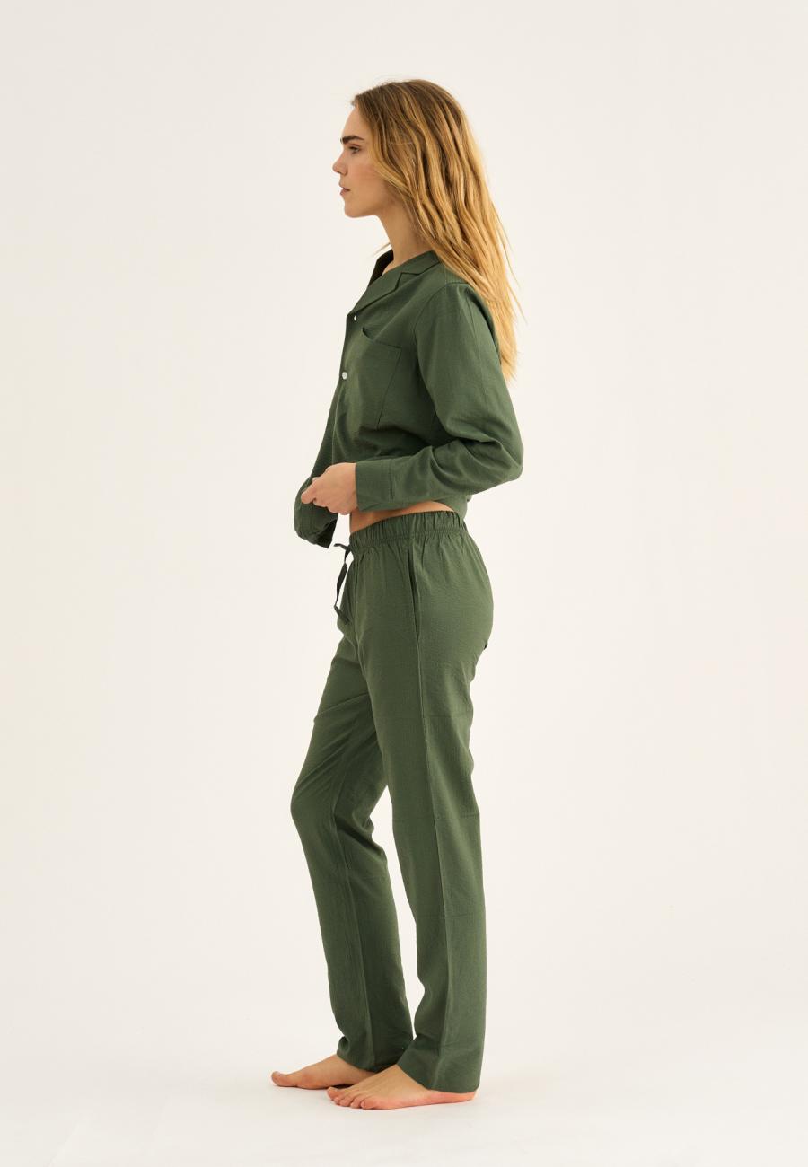Pyjamahose, Seersucker | Bambus-Viskose | grün -JBS of Denmark Women
