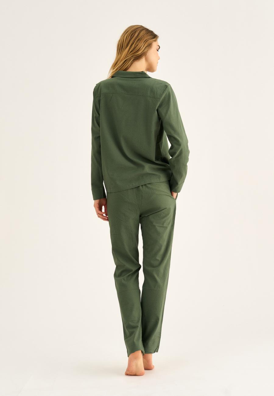 Pyjamahose, Seersucker | Bambus-Viskose | grün -JBS of Denmark Women