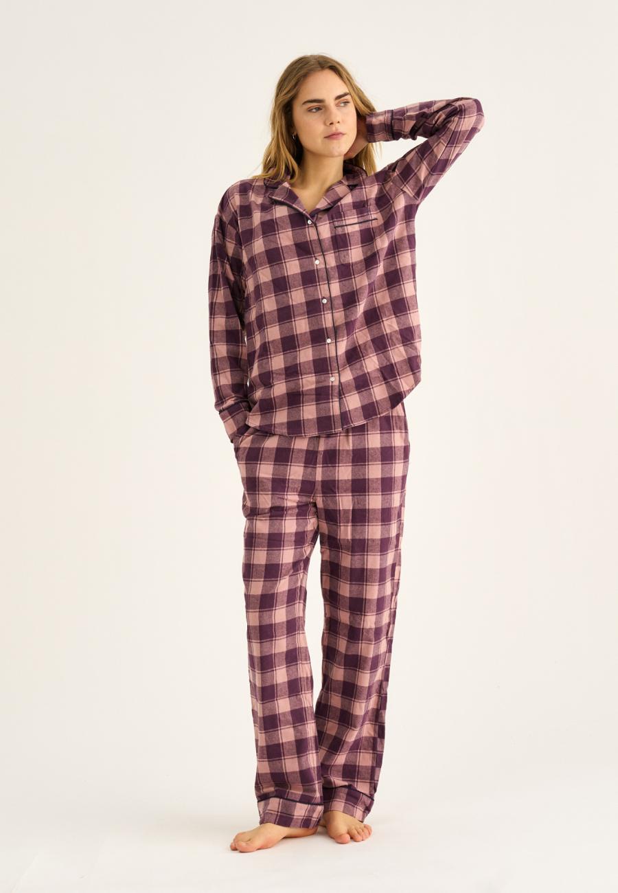 Pyjamahose, Flanell, 100% Bio-Baumwolle, dunkelrosa kariert
