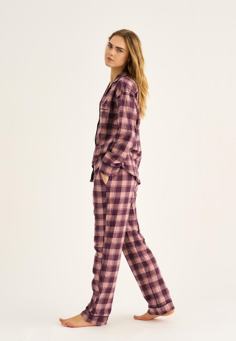 Pyjamahose, Flanell, 100% Bio-Baumwolle, dunkelrosa kariert