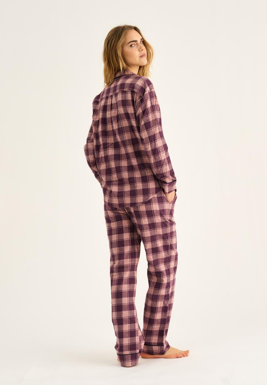 Pyjamahose, Flanell, 100% Bio-Baumwolle, dunkelrosa kariert