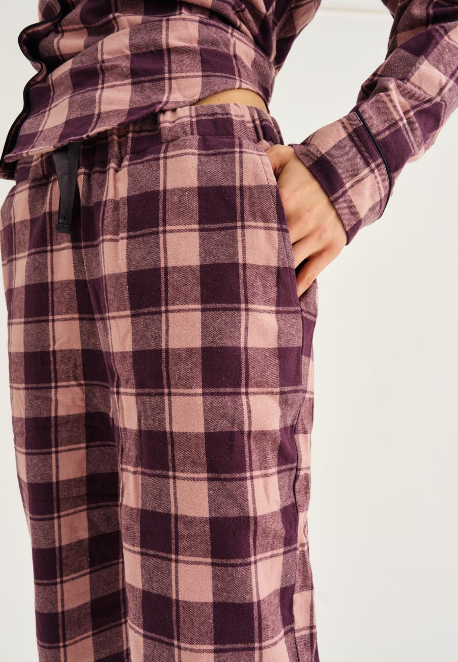 Pyjamahose, Flanell, 100% Bio-Baumwolle, dunkelrosa kariert