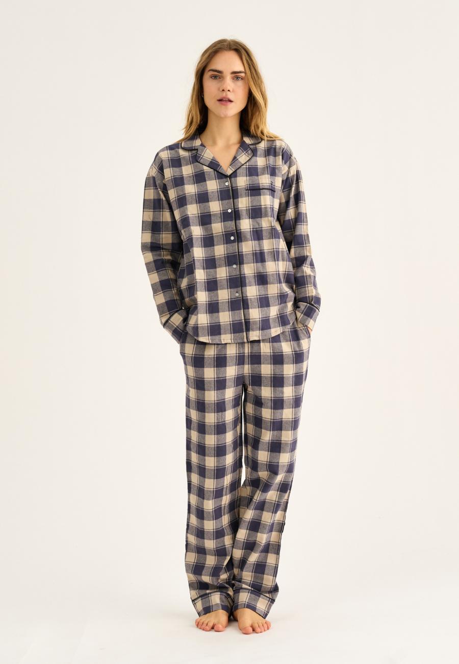 Pyjamashirt, Flanell | 100% Bio-Baumwolle | blau kariert -JBS of Denmark Women