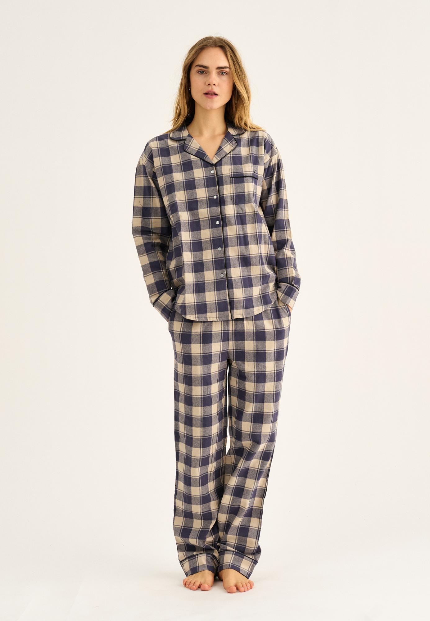 Pyjamashirt, Flanell, 100% Bio-Baumwolle, blau kariert