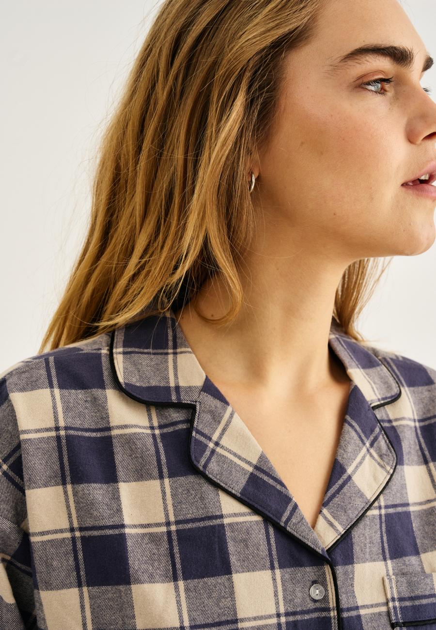 Pyjamashirt, Flanell | 100% Bio-Baumwolle | blau kariert -JBS of Denmark Women