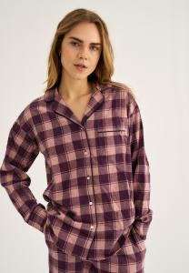 Pyjamashirt, Flanell, 100% Bio-Baumwolle, dunkelrosa kariert