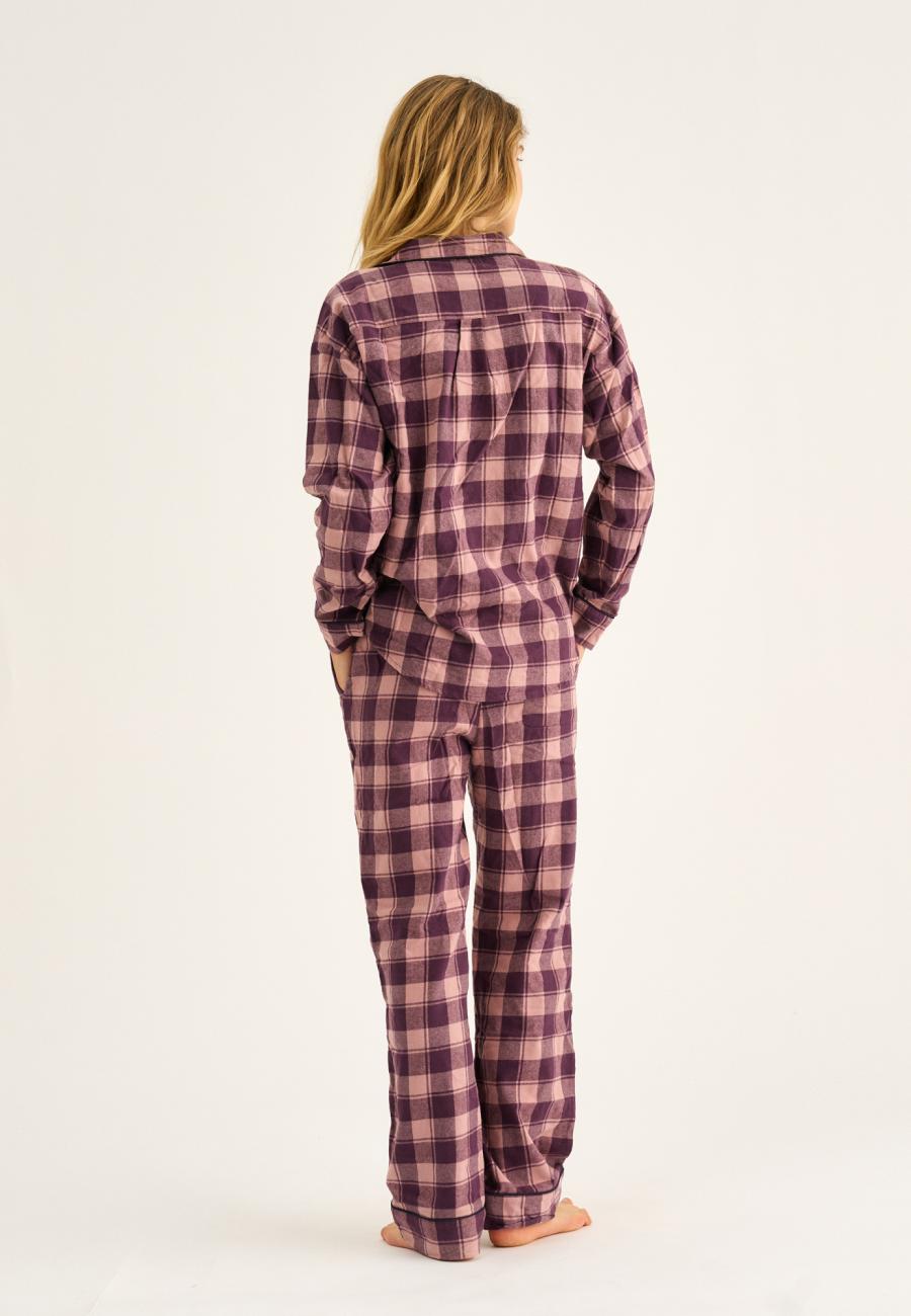 Pyjamashirt, Flanell, 100% Bio-Baumwolle, dunkelrosa kariert