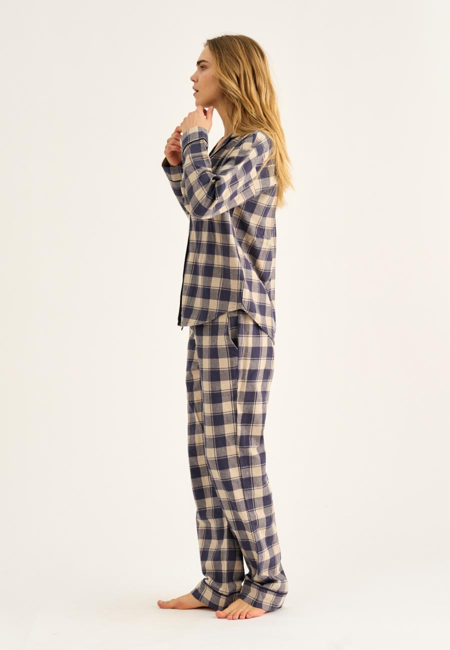 Pyjamahose, Flanell, 100% Bio-Baumwolle, blau kariert