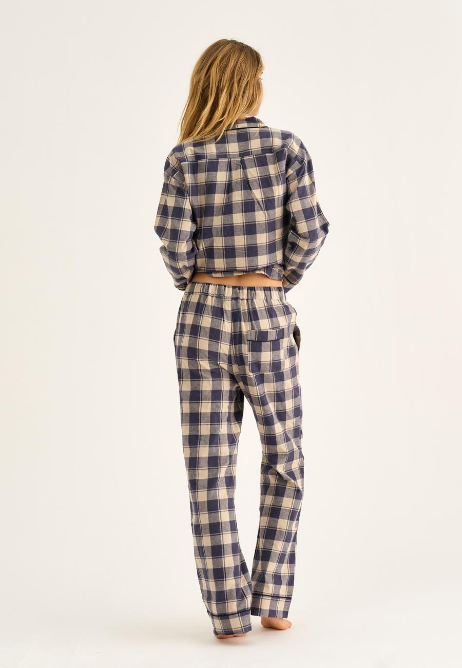 Pyjamahose, Flanell, 100% Bio-Baumwolle, blau kariert